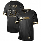 Brewers 22 Christian Yelich Black Gold Nike Cooperstown Collection Legend V Neck Jersey Dzhi,baseball caps,new era cap wholesale,wholesale hats